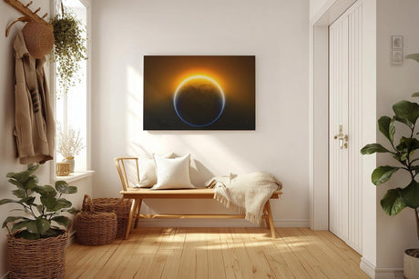 Sinus Art Wandbild 120x80cm Die aufgehende Sonne hinter der Erde erzeugt ein imposantes Lichtspiel im All