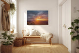 Sinus Art Wandbild 120x80cm Sonnenstrahlen brechen über eine weitläufige Hügellandschaft – beruhigend und lichtvoll