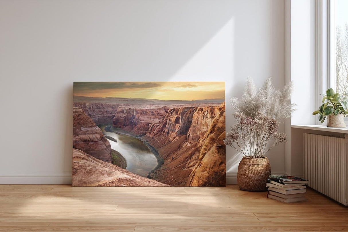 Sinus Art Wandbild 120x80cm Weite Felsformationen und Flussverlauf in harmonischer Farbgebung