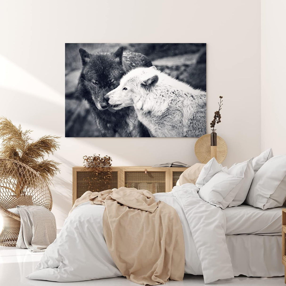 Paul Sinus Wandbild 120x80cm Zwei Wölfe Schwarz Weiß Pärchen Tierfotografie