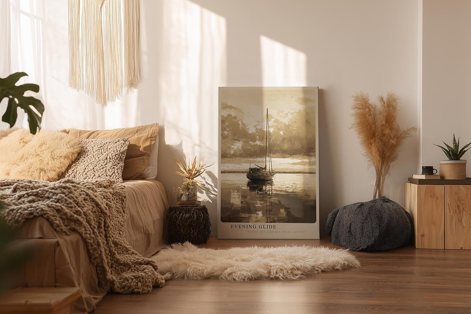 Paul Sinus Wandbild in 40x60cm Sepia-Segelboot auf ruhigem Wasser mit Wolkenhimmel – zeitlose maritime Kunst in warmen Farbtönen