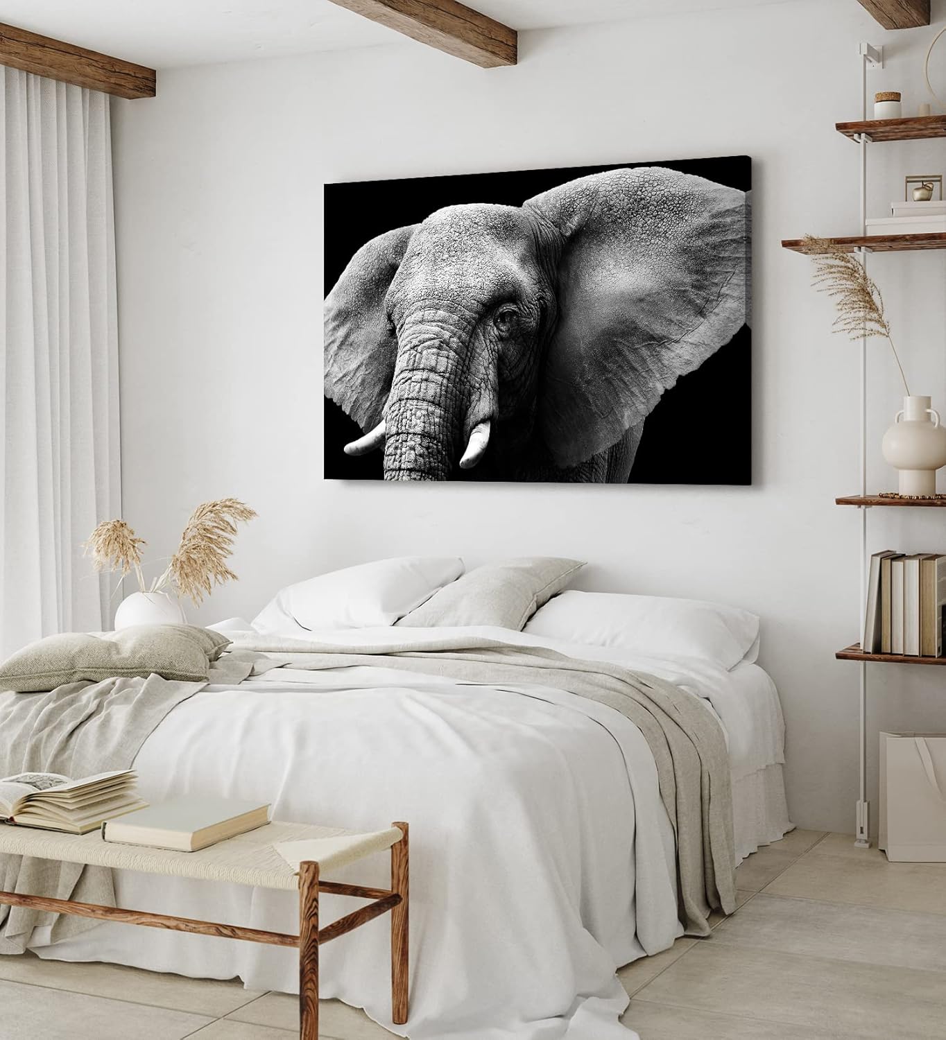 Paul Sinus Wandbild 120x80cm Elefant Stoßzähne Schwarz Weiß Tierfotografie Kunstvoll