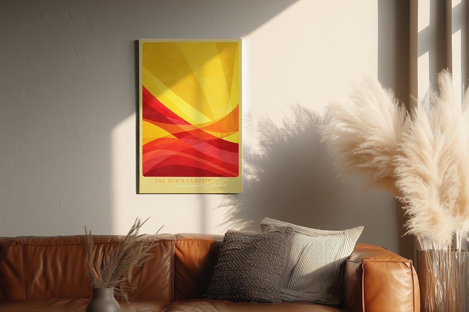 Paul Sinus Wandbild in 40x60cm The Sun's Curtain – Abstrakte Wellen in leuchtendem Gelb und Rot für moderne Wohnräume