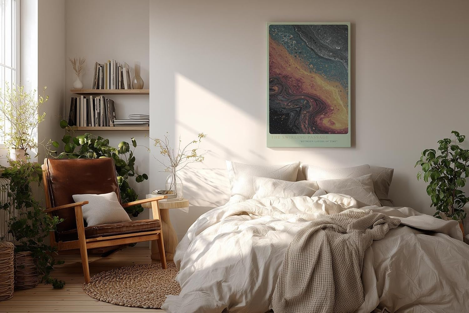 Paul Sinus Wandbild in 40x60cm The Swirling Passage in warmen Braun-, Gelbund Blautönen mit organischen Farbmustern für zeitlose Raumgestaltung