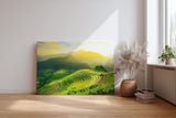 Sinus Art Wandbild 120x80cm Leuchtende Reisterrassen in der Morgensonne vor sanftem Bergpanorama