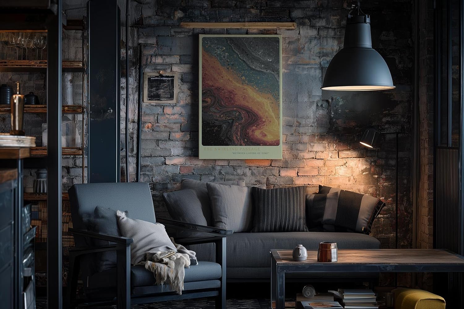 Paul Sinus Wandbild in 40x60cm The Swirling Passage in warmen Braun-, Gelbund Blautönen mit organischen Farbmustern für zeitlose Raumgestaltung