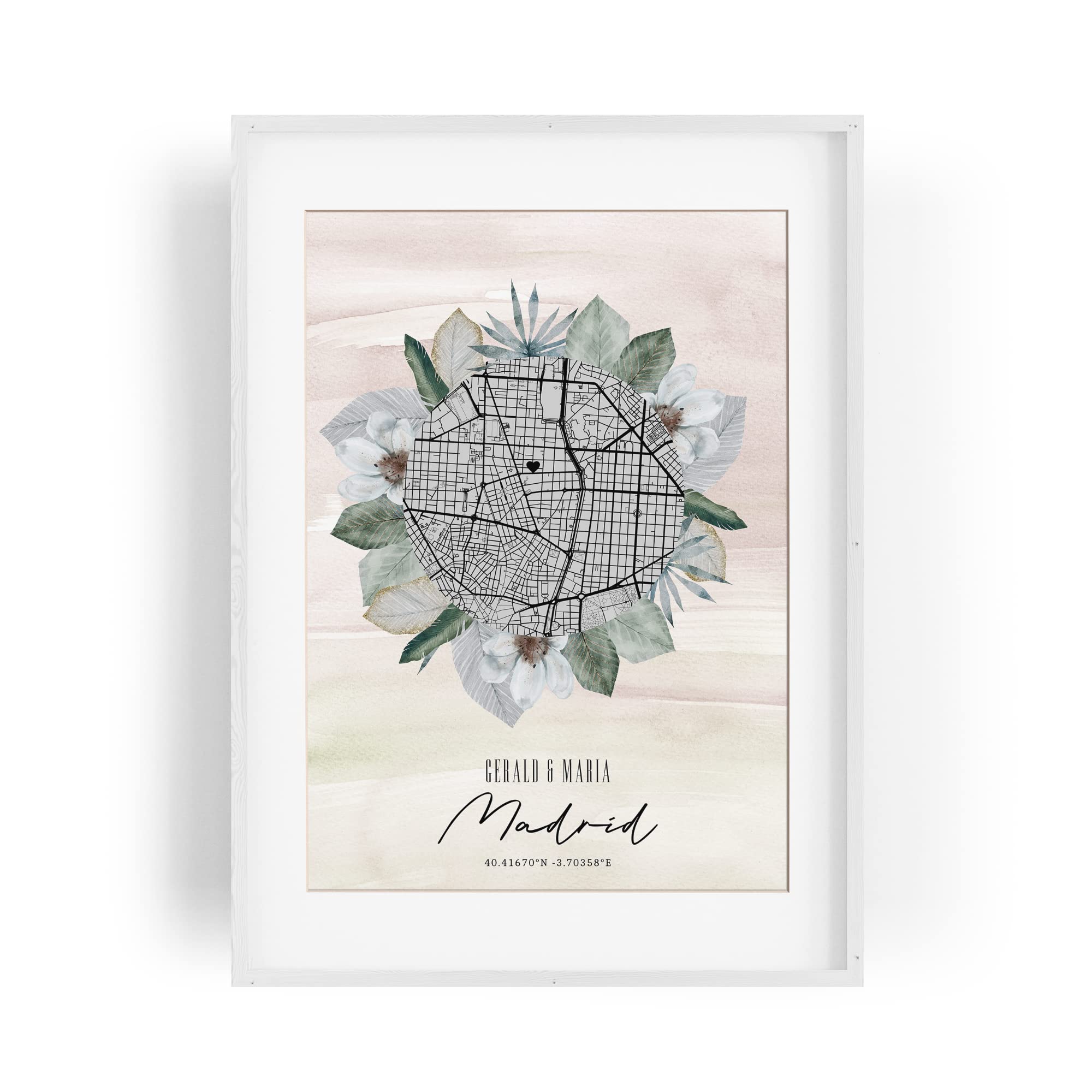 Paul Sinus Bilderrahmen individuell personalisiert mit deinen GPS Koordinaten und Namen. 30cm x 42cm Holz Wechselrahmen mit Glas und Passepartout. Einzigartige Geschenkidee. (ohne Rahmen)