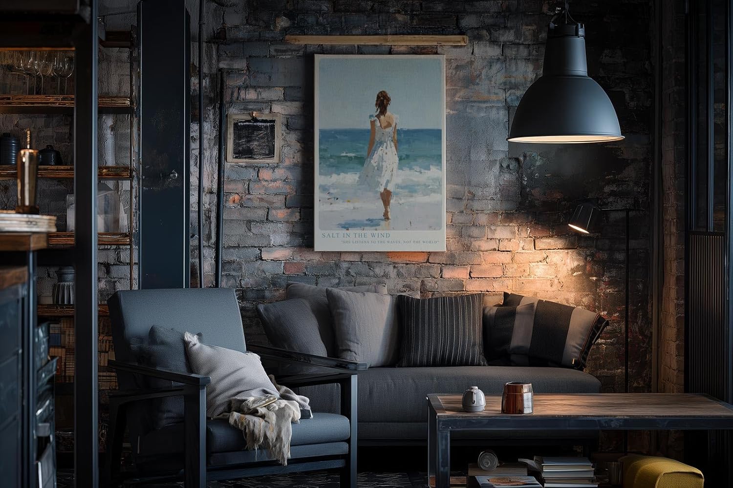 Paul Sinus Wandbild in 40x60cm Frau im weißen Kleid am Meer – harmonisches Küstenmotiv in impressionistischer Malweise für entspannende Wohnraumgestaltung