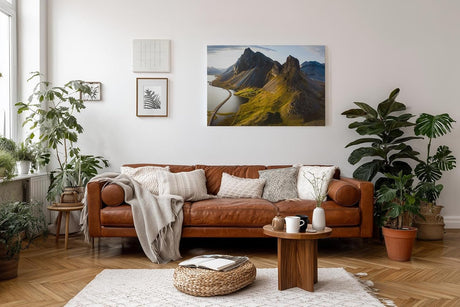 Sinus Art Wandbild 120x80cm Faszinierendes Bergmassiv an der Küste mit einzigartiger Topografie für starke Raumwirkung