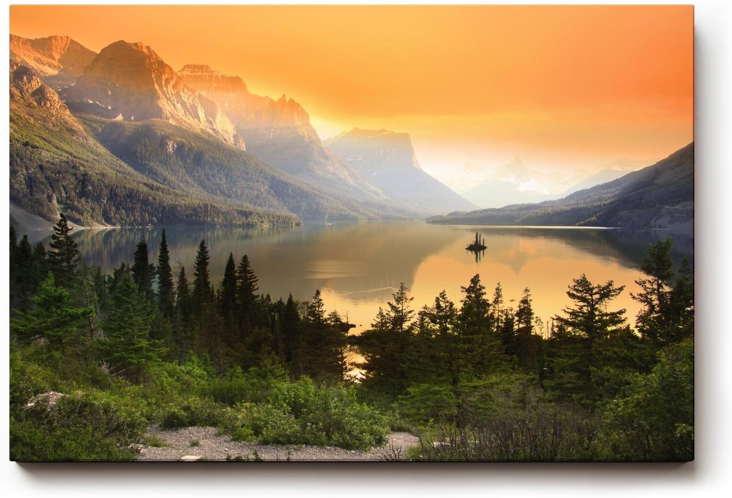 Sinus Art Wandbild 120x80cm Malerische Berglandschaft mit Sonnenuntergang und reflektierendem See
