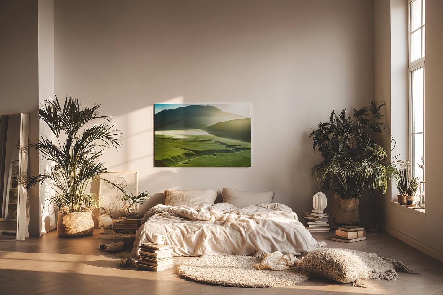 Sinus Art Wandbild 120x80cm Faszinierende Weite mit weichem Sonnenlicht und harmonischer Farbgebung