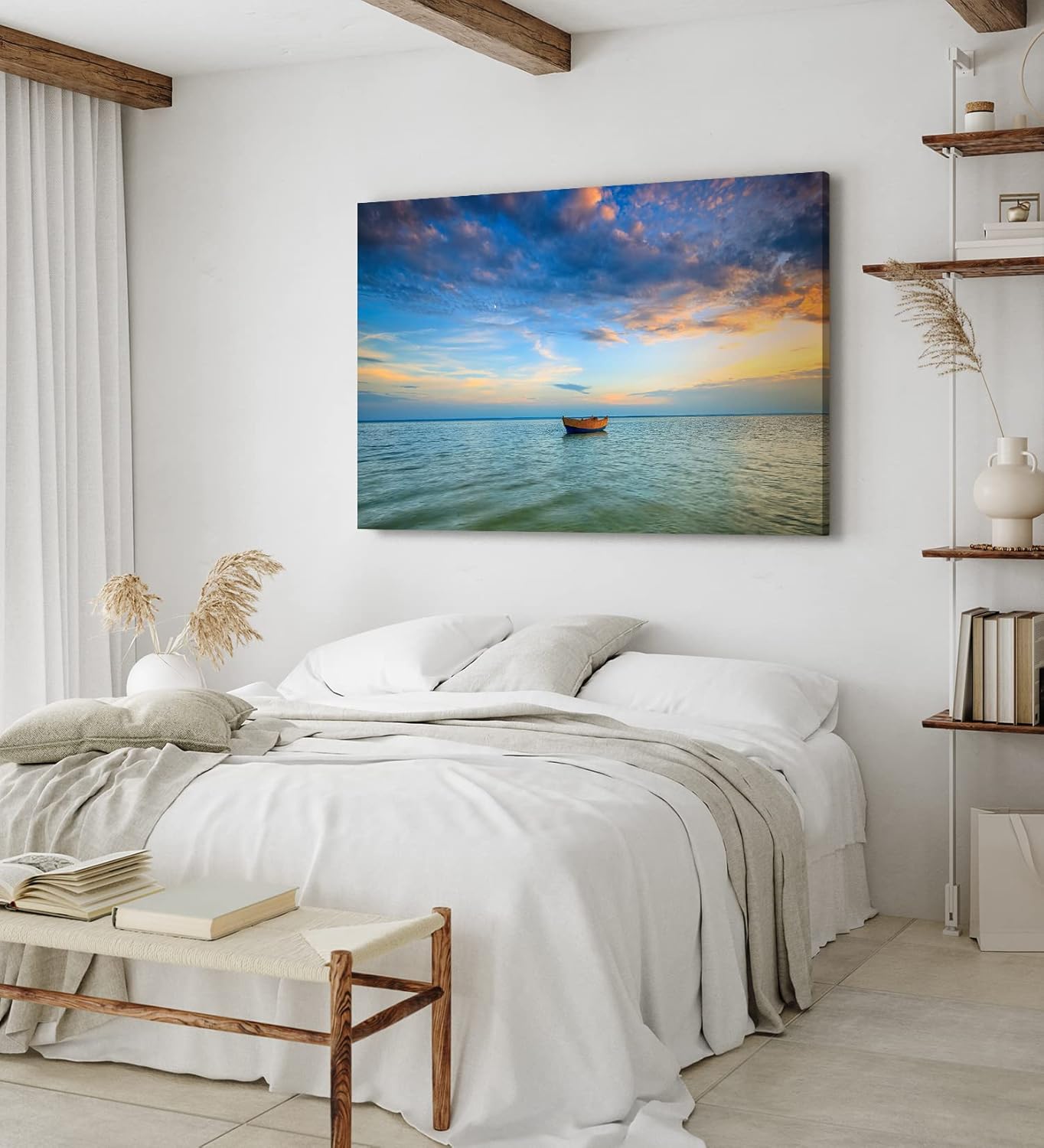 Paul Sinus Wandbild 120x80cm Meer Fischerboot Boot Horizont Sonnenuntergang Himmel