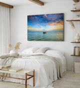 Paul Sinus Wandbild 120x80cm Meer Fischerboot Boot Horizont Sonnenuntergang Himmel