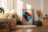 Paul Sinus Wandbild in 40x60cm The Elemental Flow – Abstraktes Rundmotiv in kräftigen Blau-, Rot-, Gelbund Schwarztönen