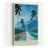 Paul Sinus Wandbild in 40x60cm The Palm Road mit malerischen Palmen und blauem Gebirgsblick in endloser Tiefe für stilvolle Raumgestaltung