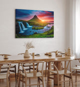 Paul Sinus Wandbild 120x80cm Island Landschaft Berg Wasserfall Grün Sonnenuntergang