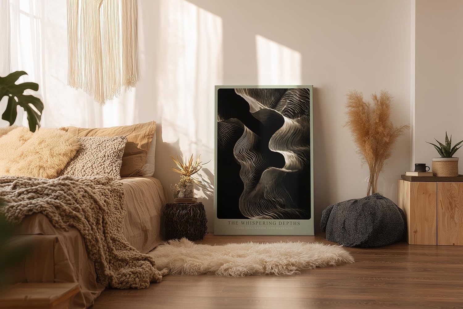 Paul Sinus Wandbild in 40x60cm The Whispering Depths – Organische Linienformen in Gold-Braun-Tönen mit tiefer plastischer Wirkung