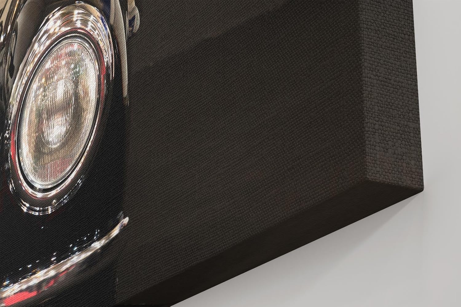 Sinus Art Wandbild 120x80cm Hochglanz-Detailaufnahme eines schwarzen Oldtimers mit nostalgischer Ausstrahlung