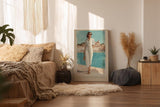Paul Sinus Wandbild in 40x60cm Französische Riviera Frau im weißen Jumpsuit am Hafen mediterrane Eleganz auf Leinwand