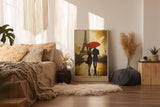 Paul Sinus Wandbild in 40x60cm Together in Paris – romantische Szene eines Paares mit rotem Schirm vor dem Eiffelturm für elegante Raumgestaltung