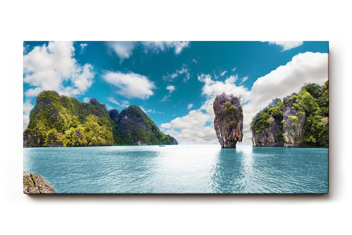Sinus Art Wandbild 120x80cm Atemberaubendes Inselmotiv mit türkisfarbenem Wasser und einzigartigen Felsen für Fernweh-Feeling