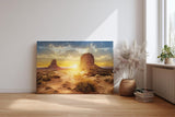 Sinus Art Wandbild 120x80cm Dramatischer Sonnenuntergang mit Wüstenformationen und weitem Himmel