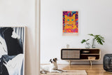 Paul Sinus Leinwandbild 60x90cm Hypnotische Vision – Faszinierende Katze in leuchtend surrealem Farbspektakel