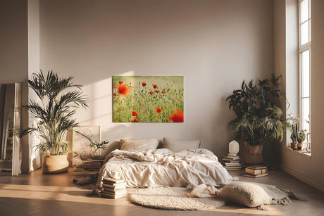 Sinus Art Wandbild 120x80cm Rote Mohnblumen im weichen Gegenlicht – luftig, lebendig und romantisch