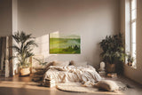 Sinus Art Wandbild 120x80cm Traumhafte Aussicht über die grünen Hügel der Toskana im frühen Sonnenlicht