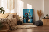 Paul Sinus Wandbild in 40x60cm The Paris Night – romantische Pariser Nachtszene mit Paar und rotem Schirm vor dem Eiffelturm für elegante Raumgestaltung