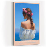 Paul Sinus Wandbild in 40x60cm The Flower Crowned Summer Romantic Woman with Floral Hair Wreath by the Sea in Sunlit Colors
