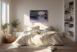 Sinus Art Wandbild 120x80cm Zartrosa Seerose auf dunklem Wasser mit Reflexion – ruhig, edel und harmonisch