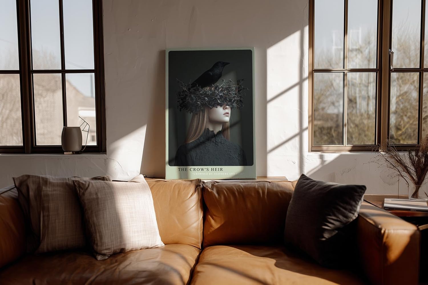 Paul Sinus Wandbild in 40x60cm The Crow's Heir – Porträt einer Frau mit Krähenkrone aus Zweigen und Blättern