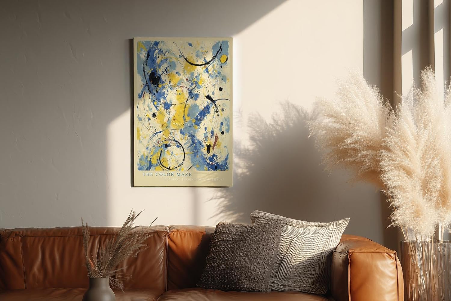 Paul Sinus Wandbild in 40x60cm The Color Maze – Farbintensive abstrakte Kunst in Blau-, Gelbund Schwarztönen
