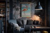 Paul Sinus Wandbild in 40x60cm The Flamingo Walk Eleganter Flamingo am Strand mit türkisfarbenem Meer im Hintergrund für stilvolle Raumgestaltung