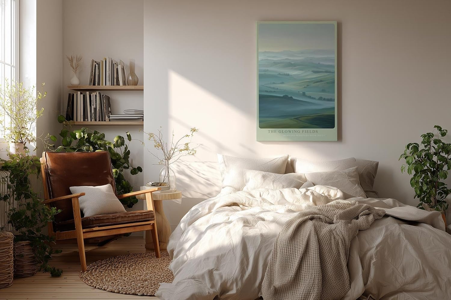 Paul Sinus Wandbild in 40x60cm The Glowing Fields – stimmungsvolle Hügellandschaft im Morgenlicht für warme und einladende Raumgestaltung