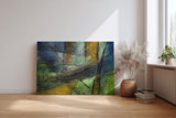 Sinus Art Wandbild 120x80cm Schräge Linien und Flächen in Blau, Grün, Ocker und Schwarz mit Texturwirkung