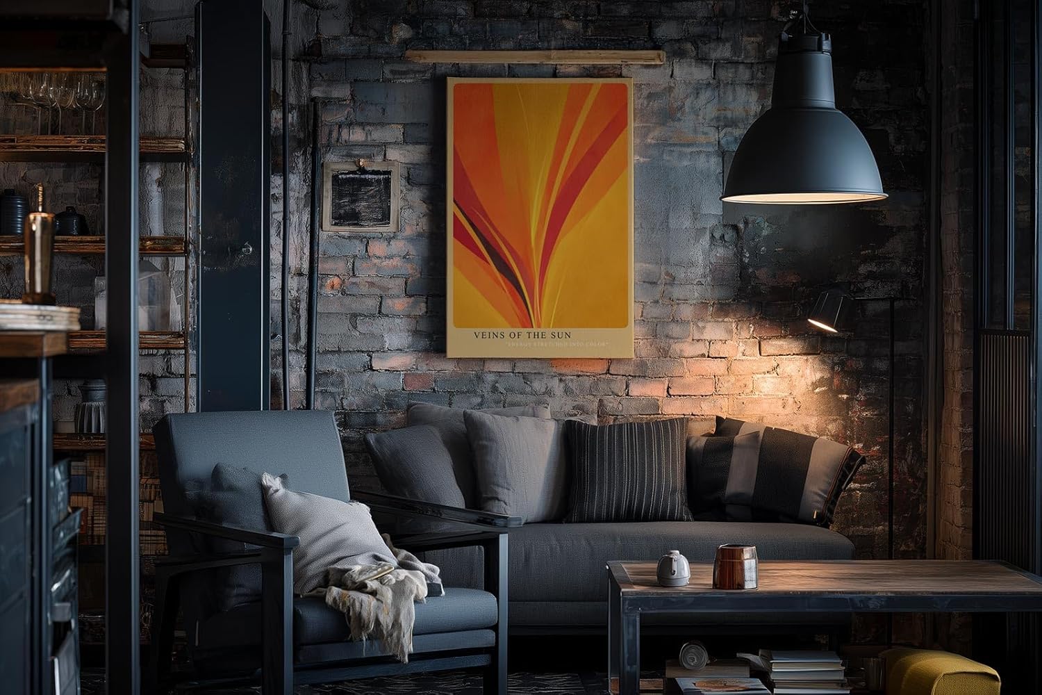 Paul Sinus Wandbild in 40x60cm Veins of the Sun – Abstrakte Komposition aus strahlendem Gelb, Orange und Rot in dynamischer Linienführung