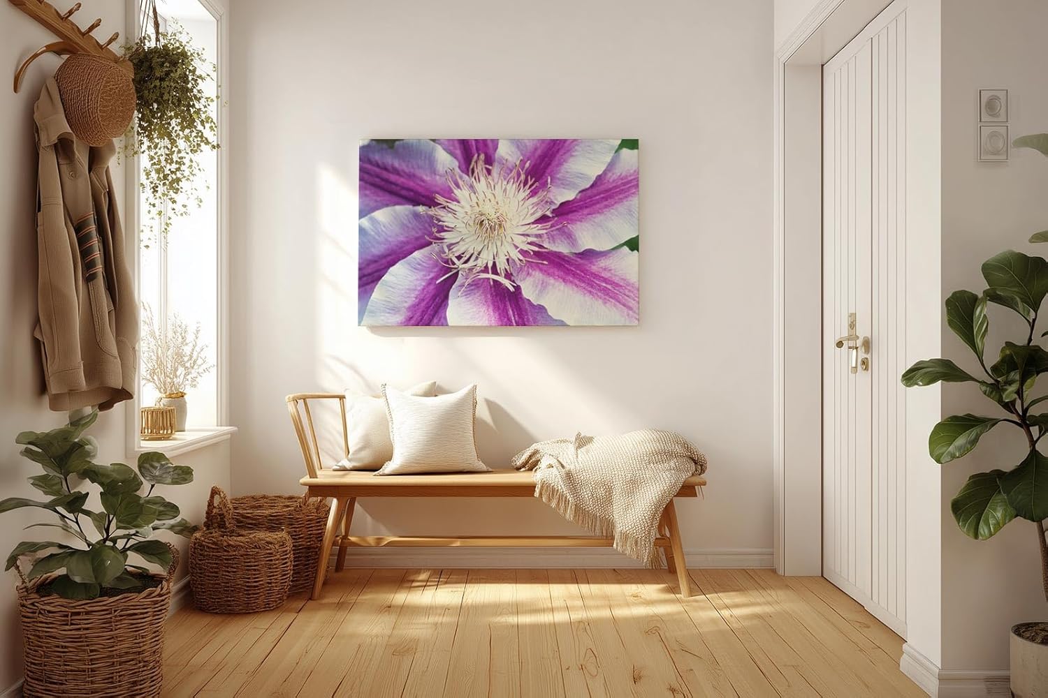 Sinus Art Wandbild 120x80cm Detaillierte Nahaufnahme einer lila-weißen Blüte mit ausdrucksstarker Struktur
