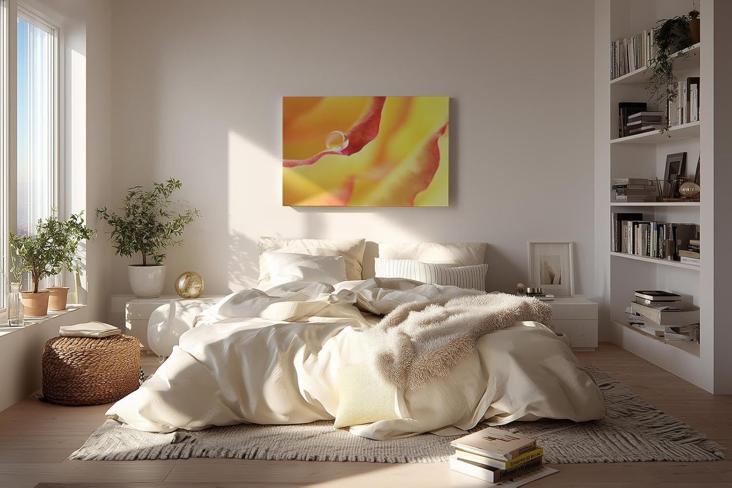 Sinus Art Wandbild 120x80cm Wassertropfen auf rotem Blütenrand – poetisches Motiv mit emotionaler Tiefe