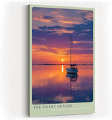 Paul Sinus Wandbild in 40x60cm Segelboot bei Sonnenuntergang mit violett-orangefarbenem Himmel und ruhiger Wasserfläche