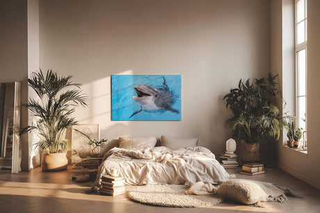 Sinus Art Wandbild 120x80cm Freundlicher Delfin in klarem Wasser – ein lebendiges und positives Motiv