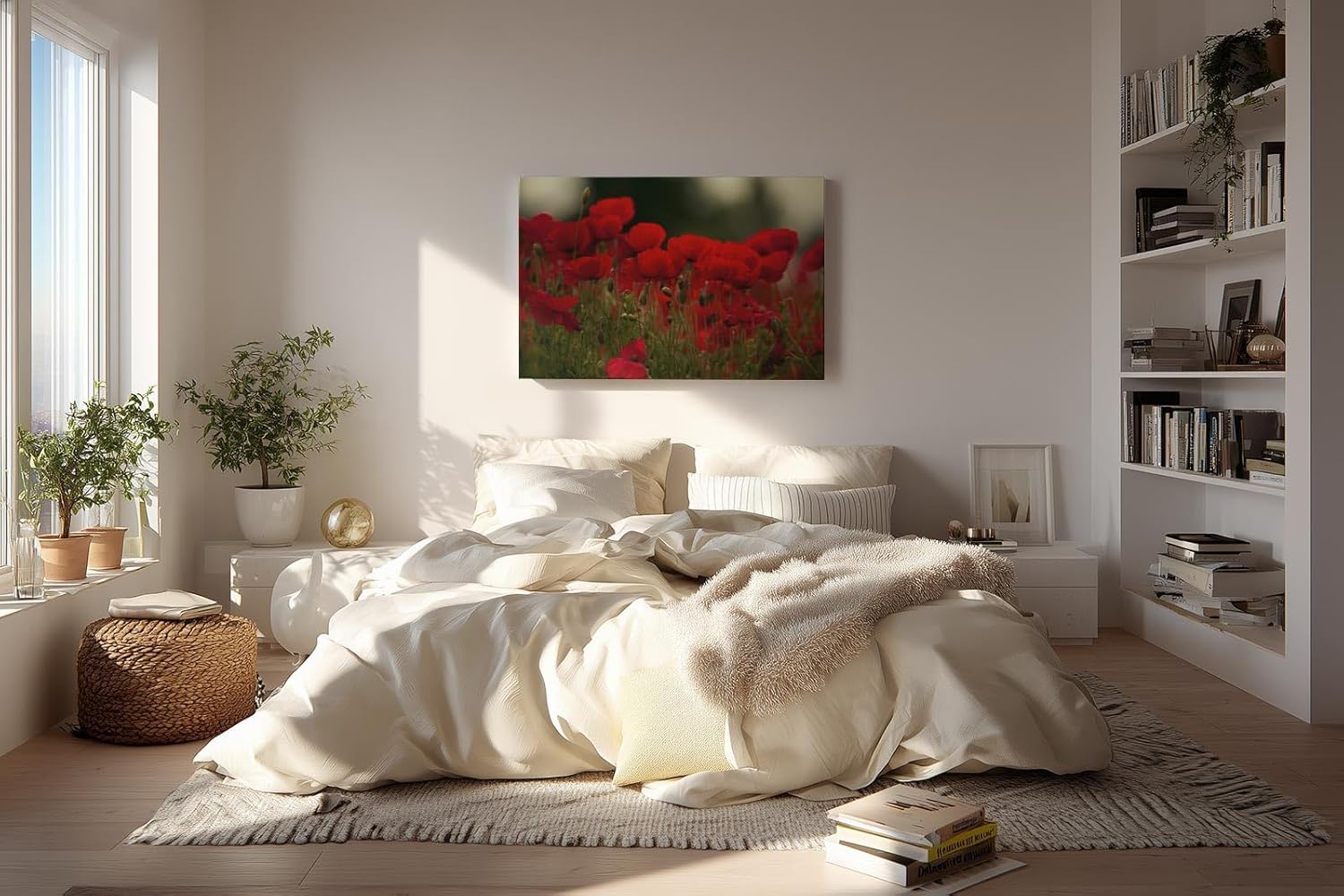 Sinus Art Wandbild 120x80cm Leuchtend rote Mohnblumen im weichen Licht – symbolstark, lebendig und zeitlos