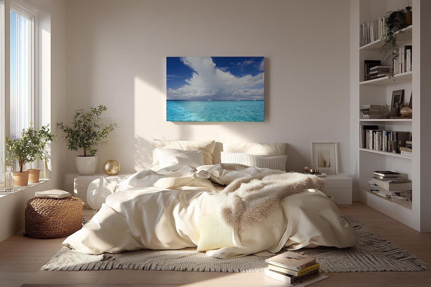 Sinus Art Wandbild 120x80cm Weitläufiger Horizont mit türkisfarbenem Wasser und dramatischer Wolkenbildung