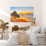 Paul Sinus Wandbild 120x80cm Sonnenuntergang Abendröte Fels Strand Meer Horizont Romantisch