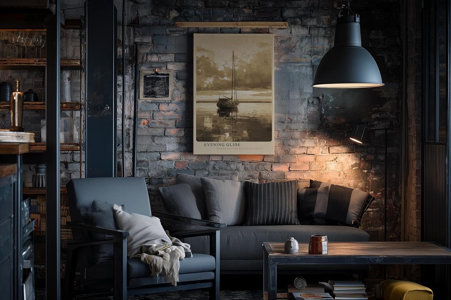 Paul Sinus Wandbild in 40x60cm Sepia-Segelboot auf ruhigem Wasser mit Wolkenhimmel – zeitlose maritime Kunst in warmen Farbtönen