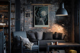Paul Sinus Wandbild in 40x60cm The Moonlit Monarch – stolzer Hirsch unter dem Mondlicht, kunstvolle Waldillustration in tiefen Blautönen
