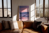 Paul Sinus Wandbild in 40x60cm Boot auf nebligem See bei Sonnenaufgang mit Bergen und Vogelschwarm im Hintergrund