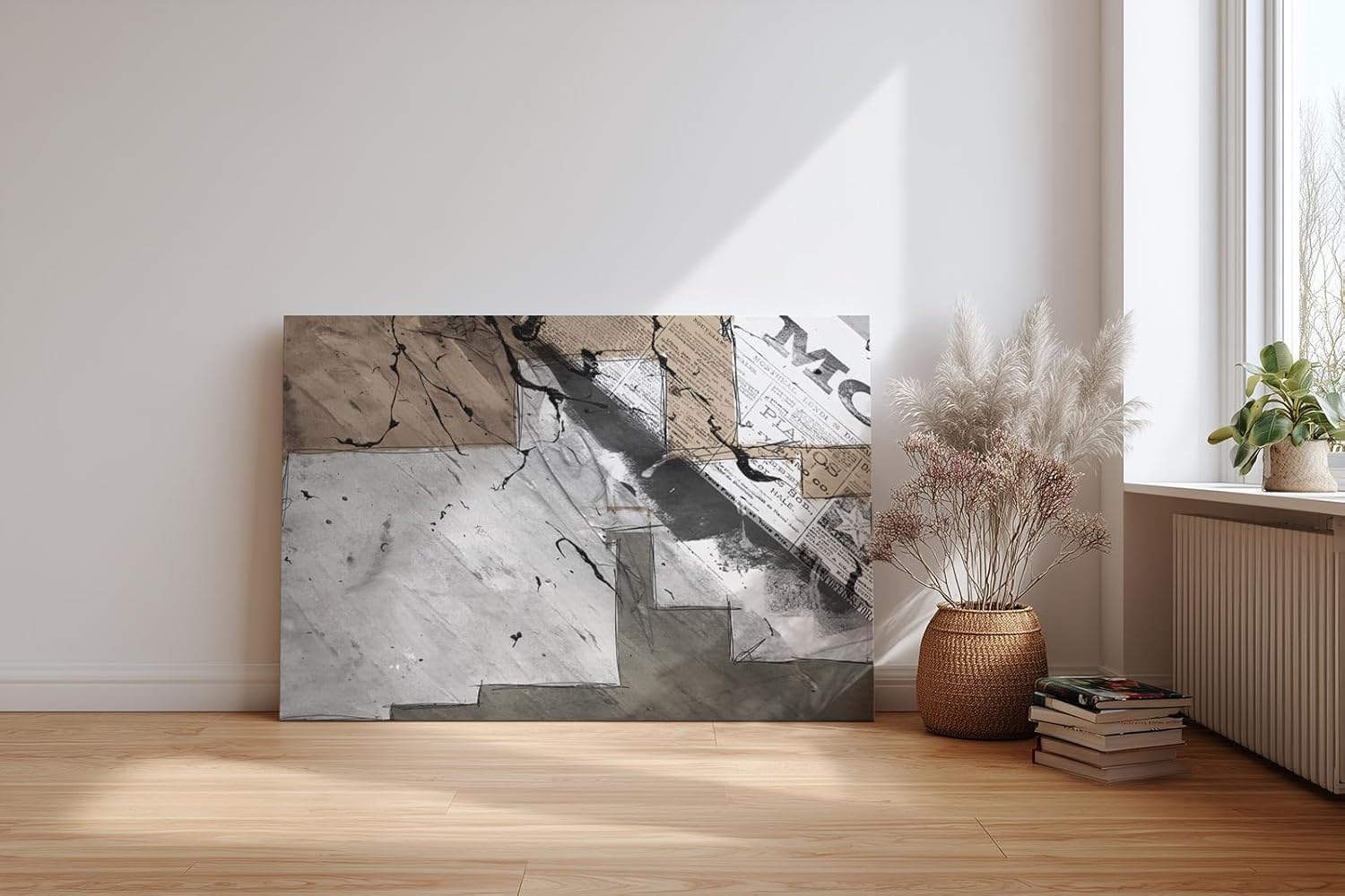 Sinus Art Wandbild 120x80cm Grafische Flächen, Zeitungsausschnitte und abstrakte Linien in moderner Komposition