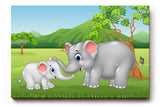 Sinus Art Wandbild 120x80cm Liebevoll gezeichnete Elefantenmutter mit Baby in lebendiger Naturkulisse